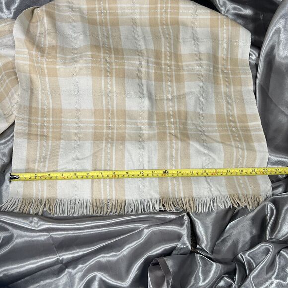 J. Crew Lambswool Plaid Scarf Preppy Beige Tan Silver Fall Winter Fringe 76"x20" - Picture 11 of 13